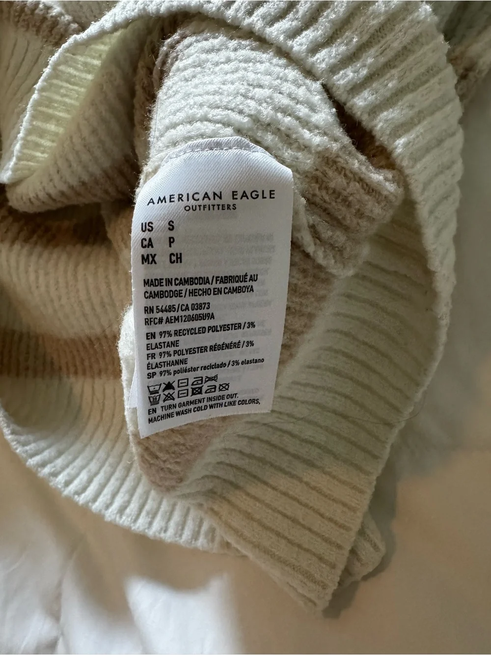 American Eagle Outfitters Cream Ribbed Crewneck Sweater